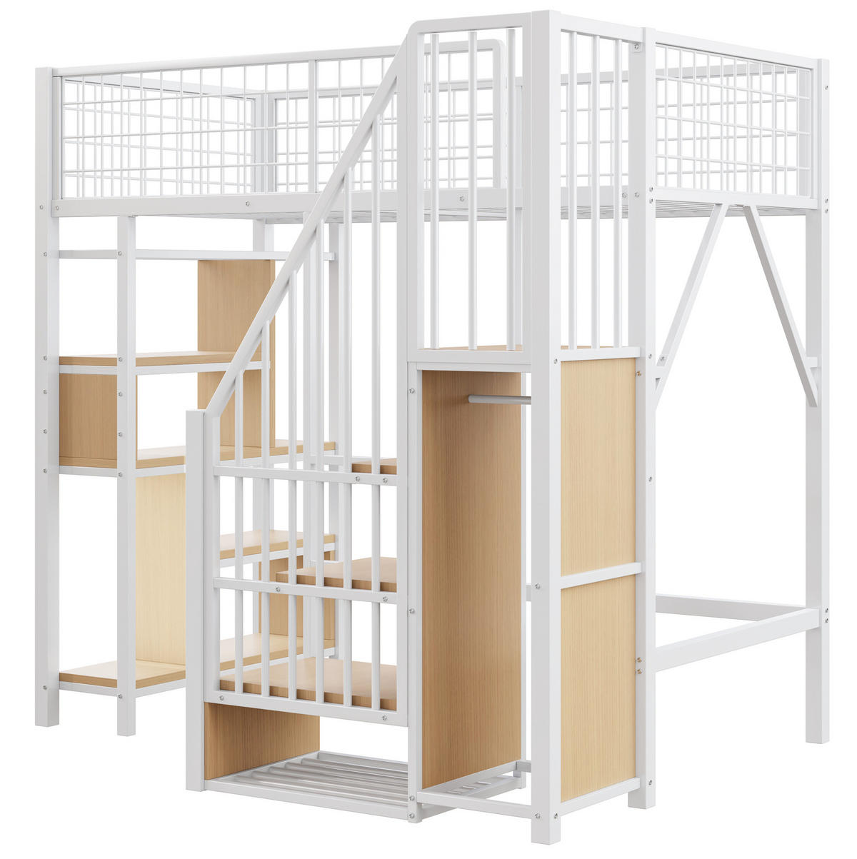 HOCHBETT 90/200 cm in Weiß mit Stauraumtreppe und vielseitigem Unterbettbereich - Weiß, Metall (90/200cm) - Flora Grace