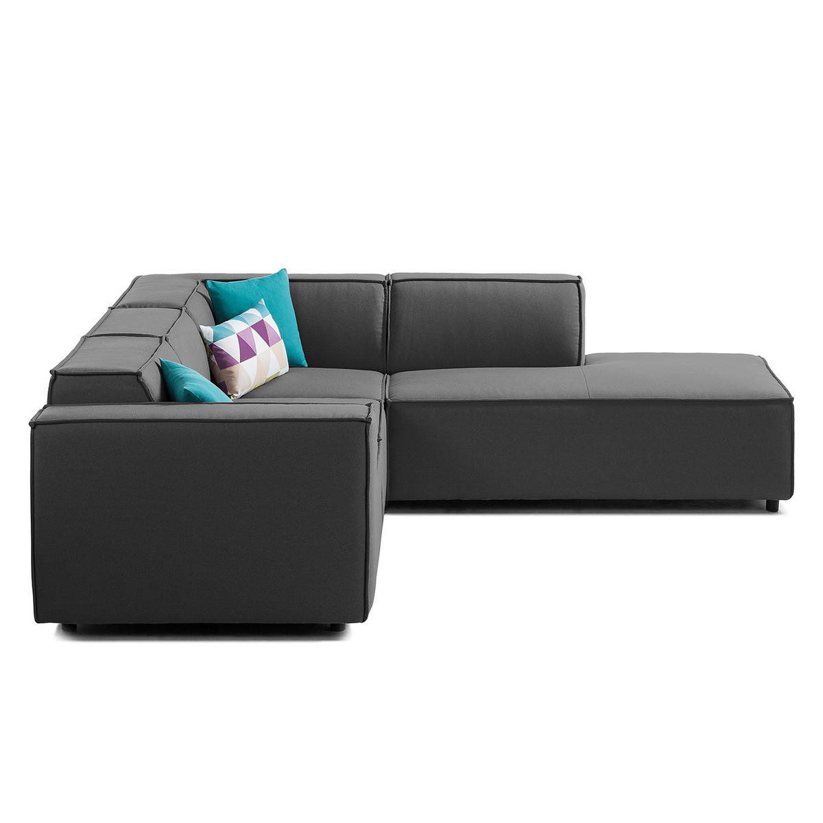 ECKSOFA mit Ottomane - Anthrazit/Schwarz, Kunststoff/Textil (260/234cm) - home24