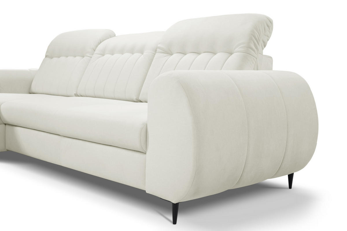 ECKSOFA PURO L-S Beige Plüsch-Stoff mit Schlaffunktion - Beige, Holz (275/166cm) - MASSENO