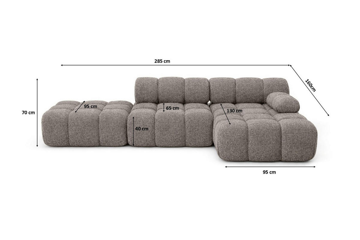 ECKSOFA L-Form Modular Mit Hocker, Bouclé-Stoff Abriamo, Braun, Rechts, Selia - Braun, Holz (285/160cm) - Kaiser Möbel