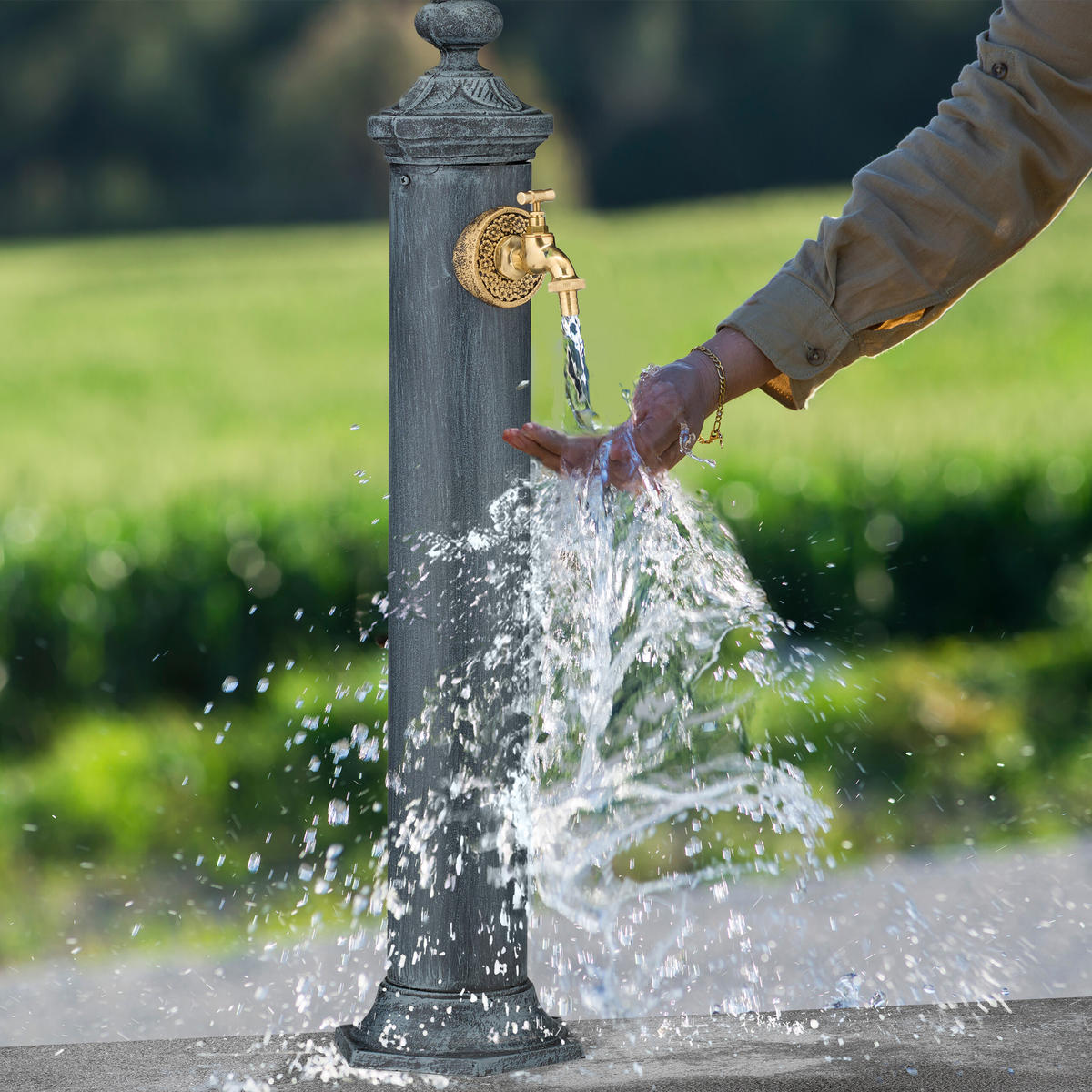 STANDBRUNNEN - Grau, Metall (25/21.5/84cm) - Relaxdays