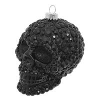 CHRISTBAUMSCHMUCK Totenkopf mit Strasssteinen Schwarz 9cm (Glas / 1 Stk.) - Schwarz, Glas (7/9/8cm) - Krebs Glas Lauscha