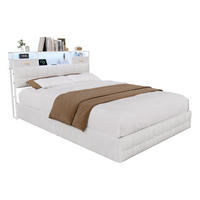 BETT mit hydraulischem Bettkasten, 140/200 cm, mit Samtbezug, LED-Beleuchtung und USB-Anschlüssen, Beige - Beige, Textil/Metall (140/200cm) - Waldena