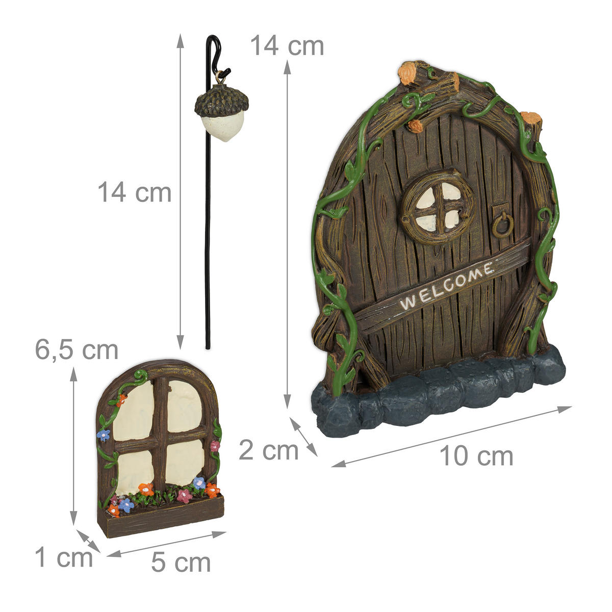 4-DIELNA súprava dverí pre víly - viacfarebná, plast (10/14/2cm) - Relaxdays