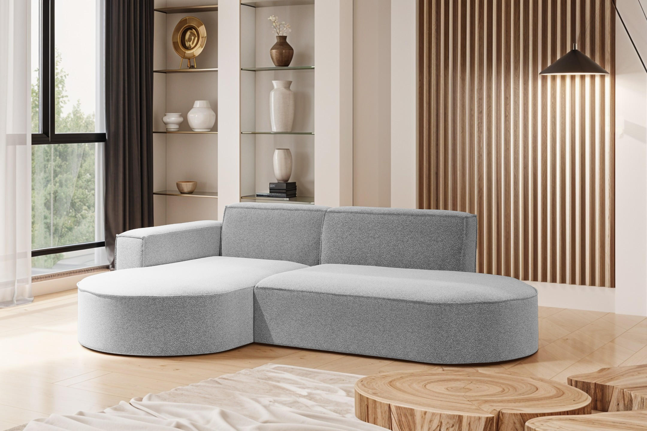 ECKSOFA Modernes L-förmiges Modena Studio Stoff Raven Hellgrau Links - Hellgrau, Holz/Textil (165/236cm) - Kaiser Möbel