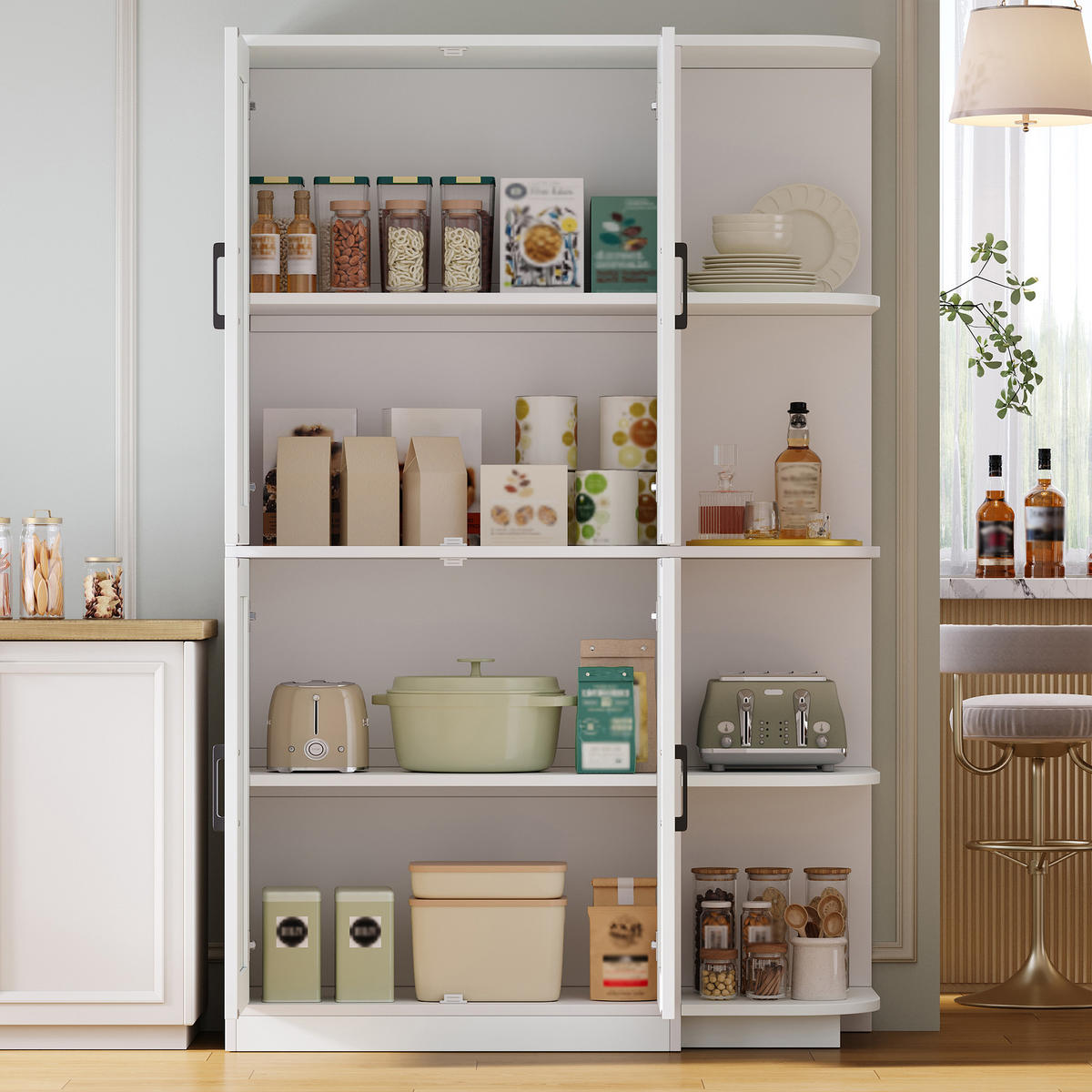 MEHRZWECKSCHRANK DE-38697 103/40/163 cm 4 Türen und 4 offene Fächer Weiß - Weiß, Holzwerkstoff (103/163/40cm) - ComfortXL