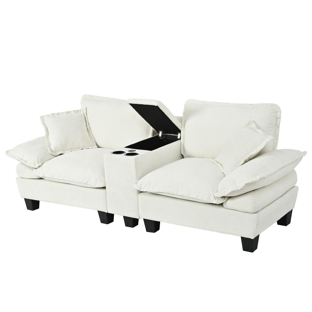 SOFA 2-Sitzer aus Chenille mit USB-Ladeanschlüssen & Stauraum, beige - Beige, Textil (82/90/224cm) - Luhomfu
