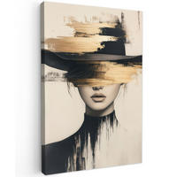 LEINWANDBILD Frau - Hut - Farbe 90x140 cm - Goldfarben, Textil (90/140cm) - MuchoWow