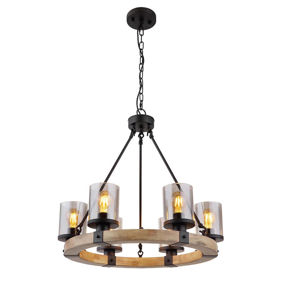 LED KRONLEUCHTER LILA Schwarz Holz Glas - Schwarz, Holz (59/59/98cm) - Globo Lighting