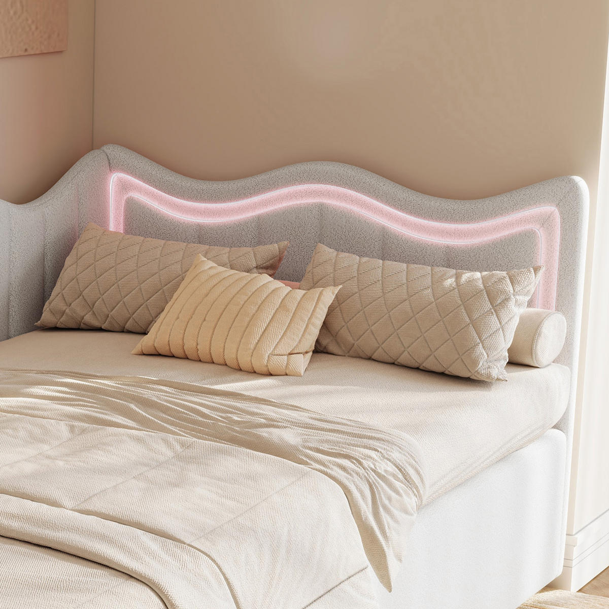 POLSTERBETT 90x200 cm LED Stauraum Kopfteil Samt weiß - Weiß, Holz (90/200cm) - LEBENLANG