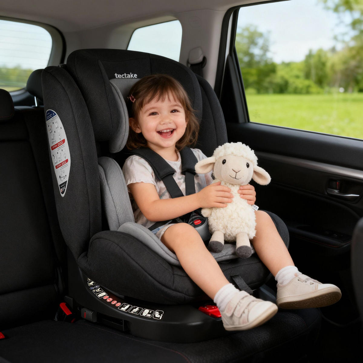 AUTOSITZ Drehbar Linus,ab Geburt bis 150 cm, Belastbarkeit 36 kg,hellgrau/schwarz - Hellgrau/Schwarz, Kunststoff (48/74/55cm) - tectake