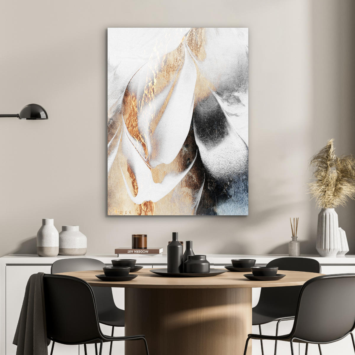 KOVOVÝ OBRAZ Luxusné - abstraktné - zlaté - biele 60x80 cm - zlatá, kov (60/80cm) - MuchoWow