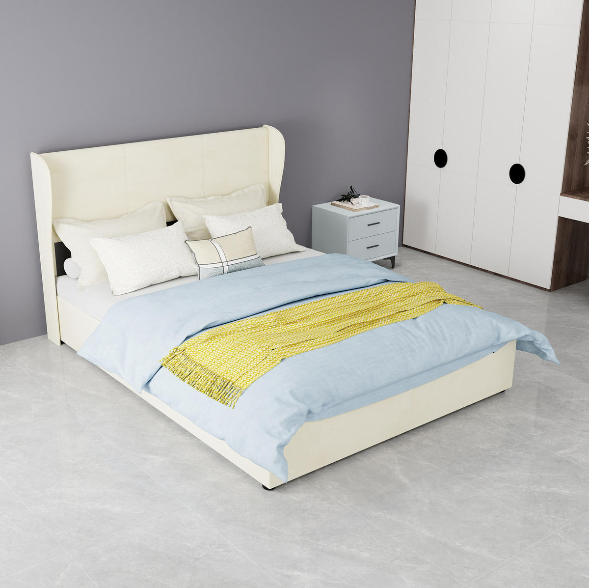 POLSTERBETT 140x200 cm in Beige mit gepolstertem Kopfteil - Beige, Textil (140/200cm) - IVMEU