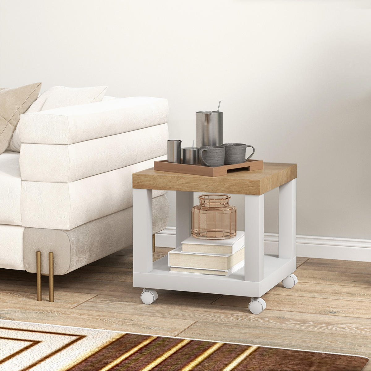 BEISTELLTISCH DE-15847 fahrbar mit Ablage Naturholz - Naturfarben, Holzwerkstoff (40/40/40cm) - ComfortXL