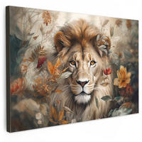 LEINWANDBILD Löwe - Wildtiere - Pflanzen - Natur - Blumen 30x20 cm - Beige, Textil (30/20cm) - MuchoWow