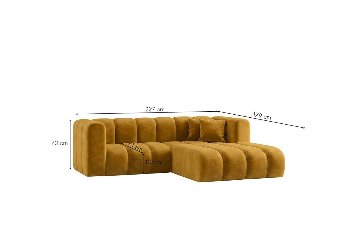 ECKSOFA Modulares In L-Form, Velvet-Stoff Riviera, Senffarbe, Rechts, GRAND - Gelb, Holz (227/179cm) - Kaiser Möbel