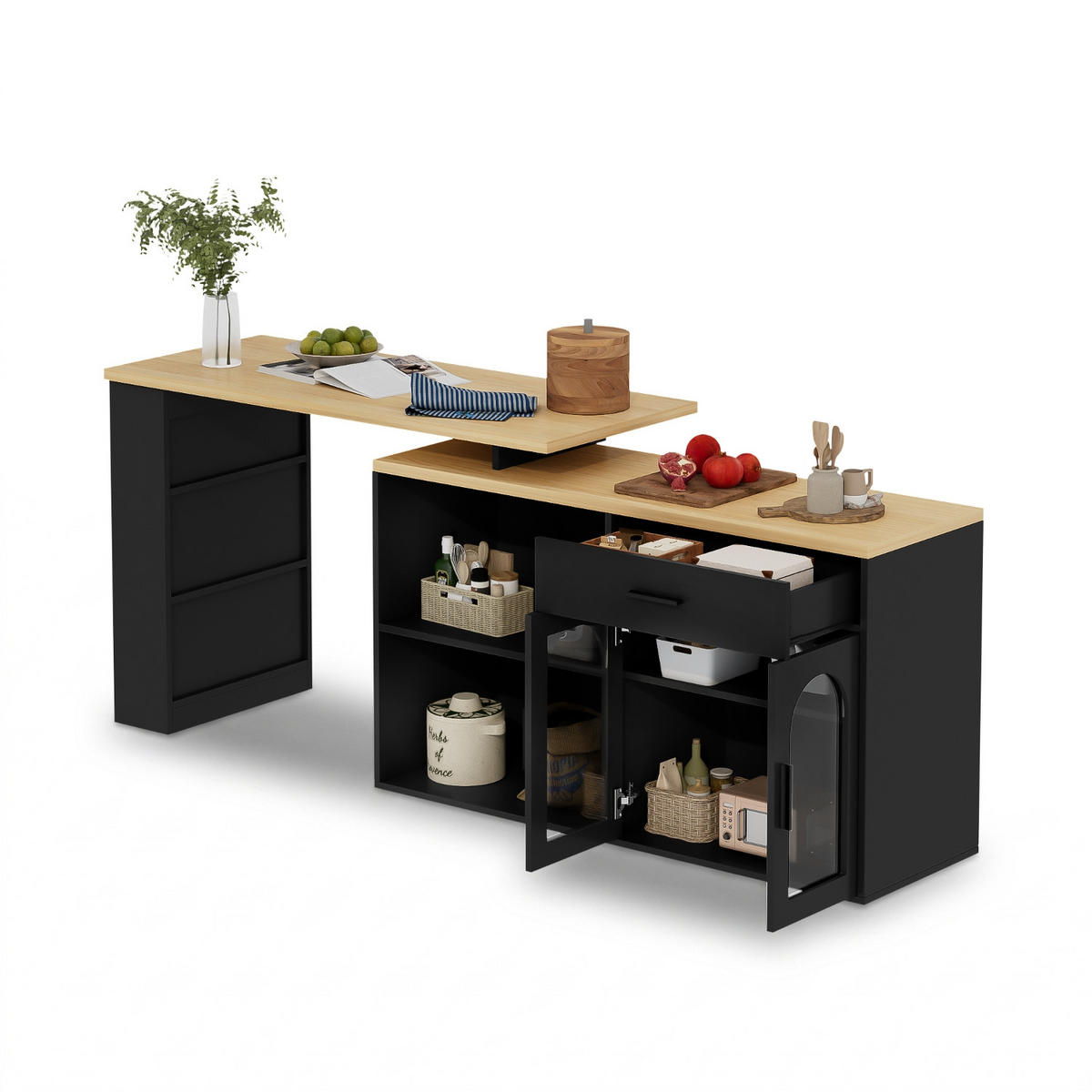 KÜCHENINSEL 360° DREHBAR, MIT STAURAUM, MDF, Für Esszimmer Und Küche, 136/50/78 cm - Schwarz, Holzwerkstoff (50/78/136cm) - Rolipo