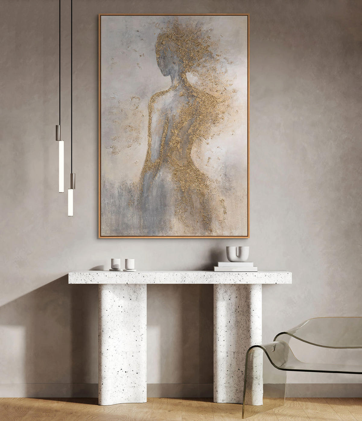 GEMÄLDE Goldene Aura Schattenfugenrahmen Beige 140x100 cm - Beige, Holz (140/100cm) - YS-art gallery