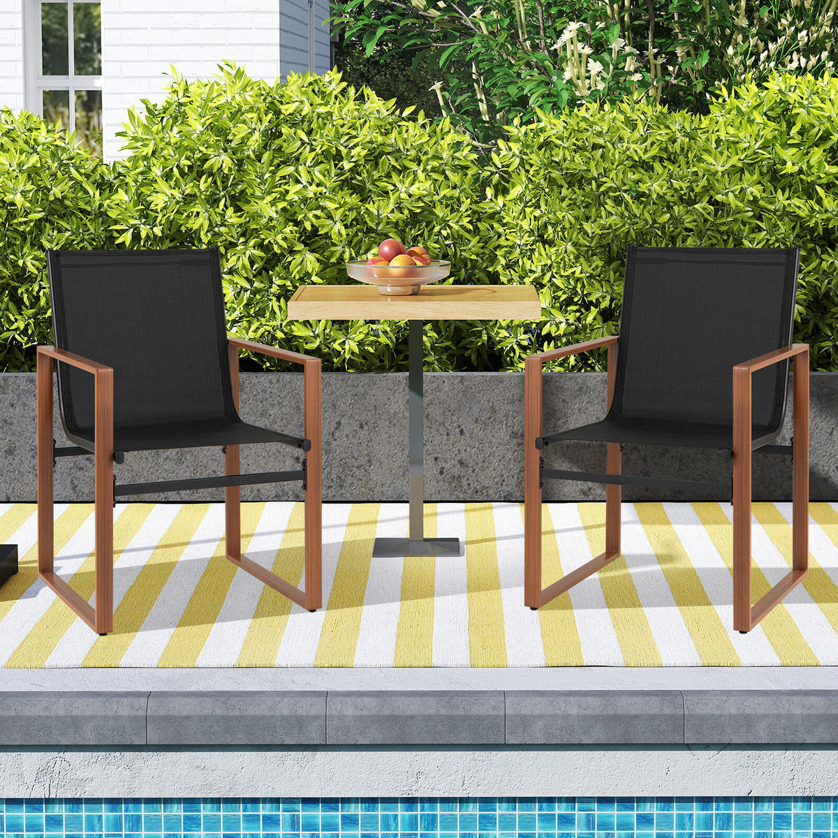 TERRASSENSTUHL Schwarz(2er-Set) - Schwarz, Metall (55.5/86/59cm) - COSTWAY