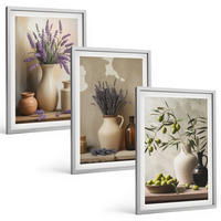 BILDER SET 3er Set - 40x60 cm Silberner Rahmen - Blumen in Vasen, Oliven, Dekorationen - Silberfarben, Kunststoff (40/60cm) - TULUP