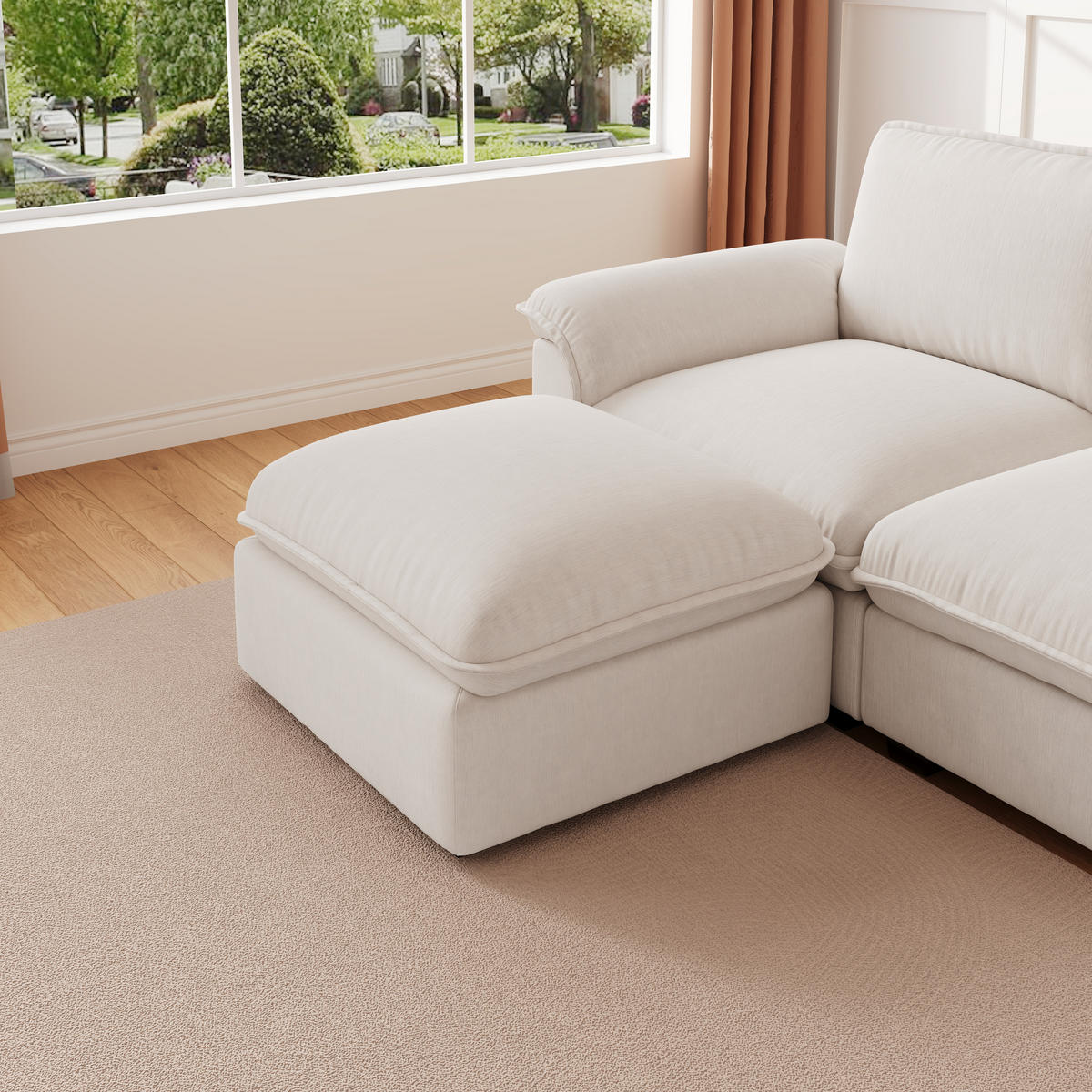 ECKSOFA DE-35030 modular mit Ottomane Beige - Beige, Textil (128/257cm) - ComfortXL