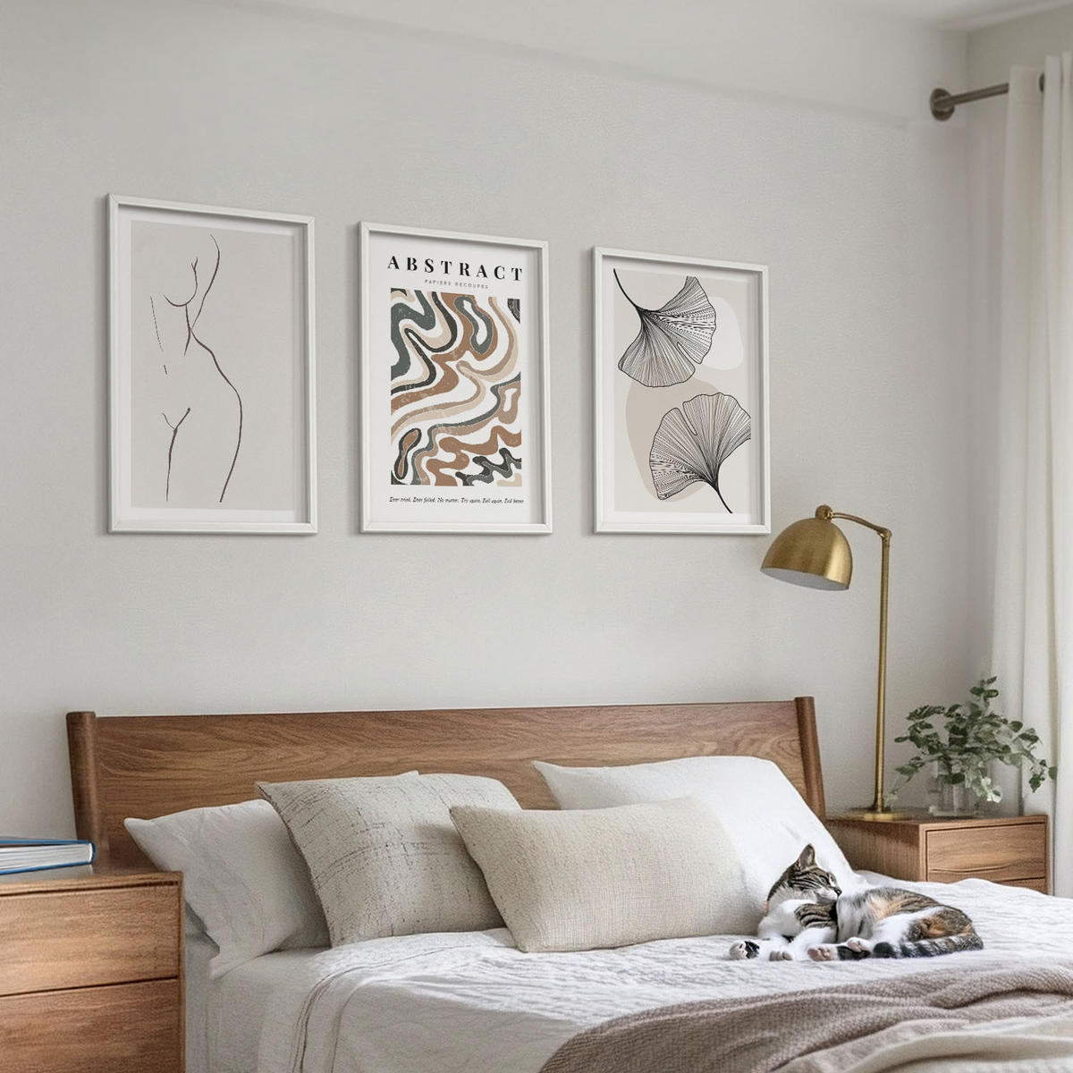 WANDBILDER 3er-Set - 40x60 cm Weißer Rahmen - Abstrakte Boho-Musterformen - Weiß, Kunststoff (40/60cm) - ArtPrintCave