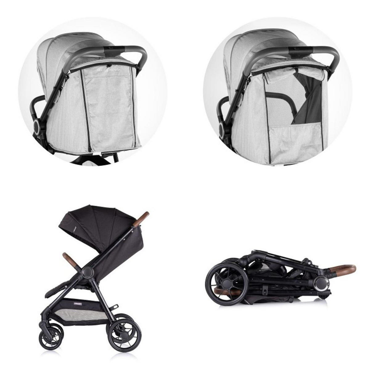 KINDERWAGEN Ultera schwarz klappbar Korb Federung Hinterradbremse Gurt - Schwarz, Metall (75/56/102cm) - Chipolino