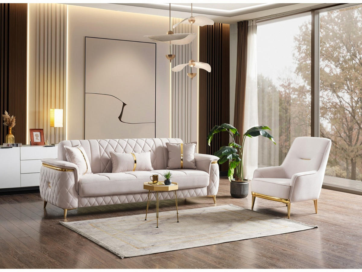 SITZGARNITUR Pasadena, Beige Stellvariante 3+1+1 - Beige, Holzwerkstoff/Kunststoff (240/90/98cm)