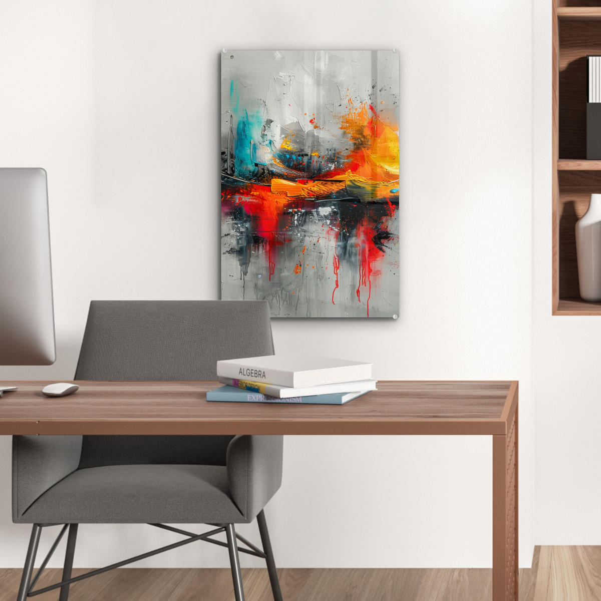 ACRYLGLASBILD Moderne Kunst - Orange - Grau - Abstrakt 40x60 cm - Hellgrau, Glas (40/60cm) - MuchoWow