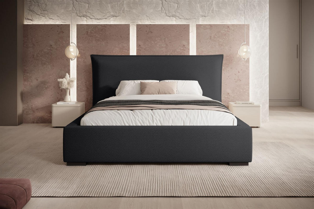POLSTERBETT Amada In Pop - Schwarz, Holzwerkstoff/Textil (180/200cm) - Fun Möbel