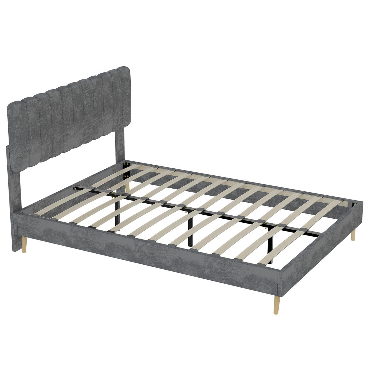 BETT mit gepolstertem Kopfteil 160x200 cm Samt Grau - Grau, Metall (160/200cm) - Meubliv
