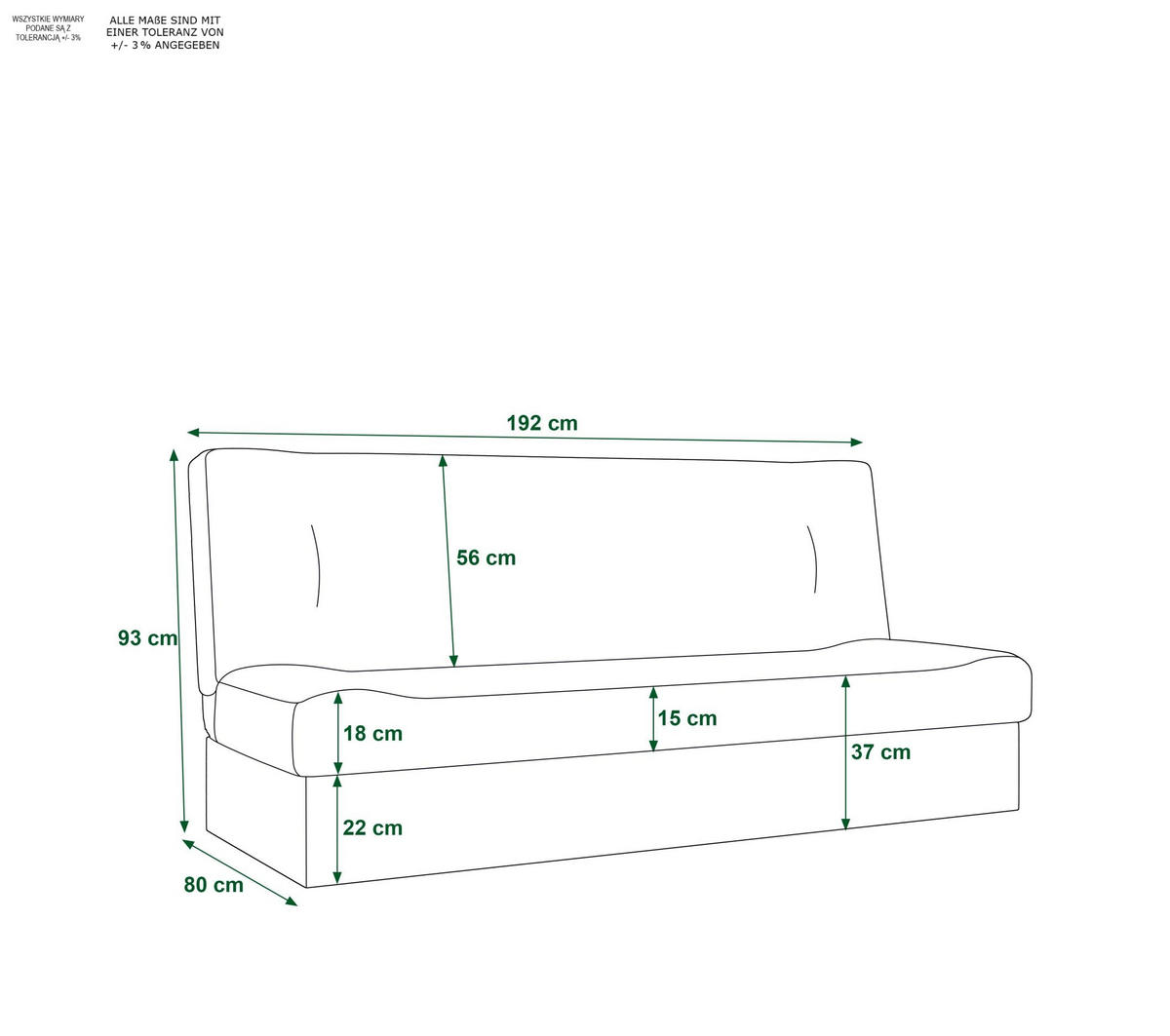 SOFA LAWA mit Schlaffunktion KORNET 10 mit Stauraum - Schwarz, Textil (192/93/80cm) - Bedante