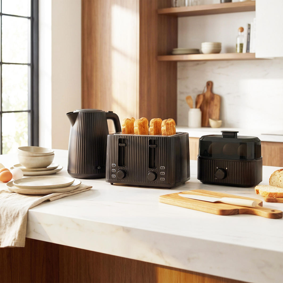 TOASTER mit Wasserkocher DE-07937 Schwarz - Schwarz, Kunststoff (15.6/23.3/21.4cm) - ComfortXL