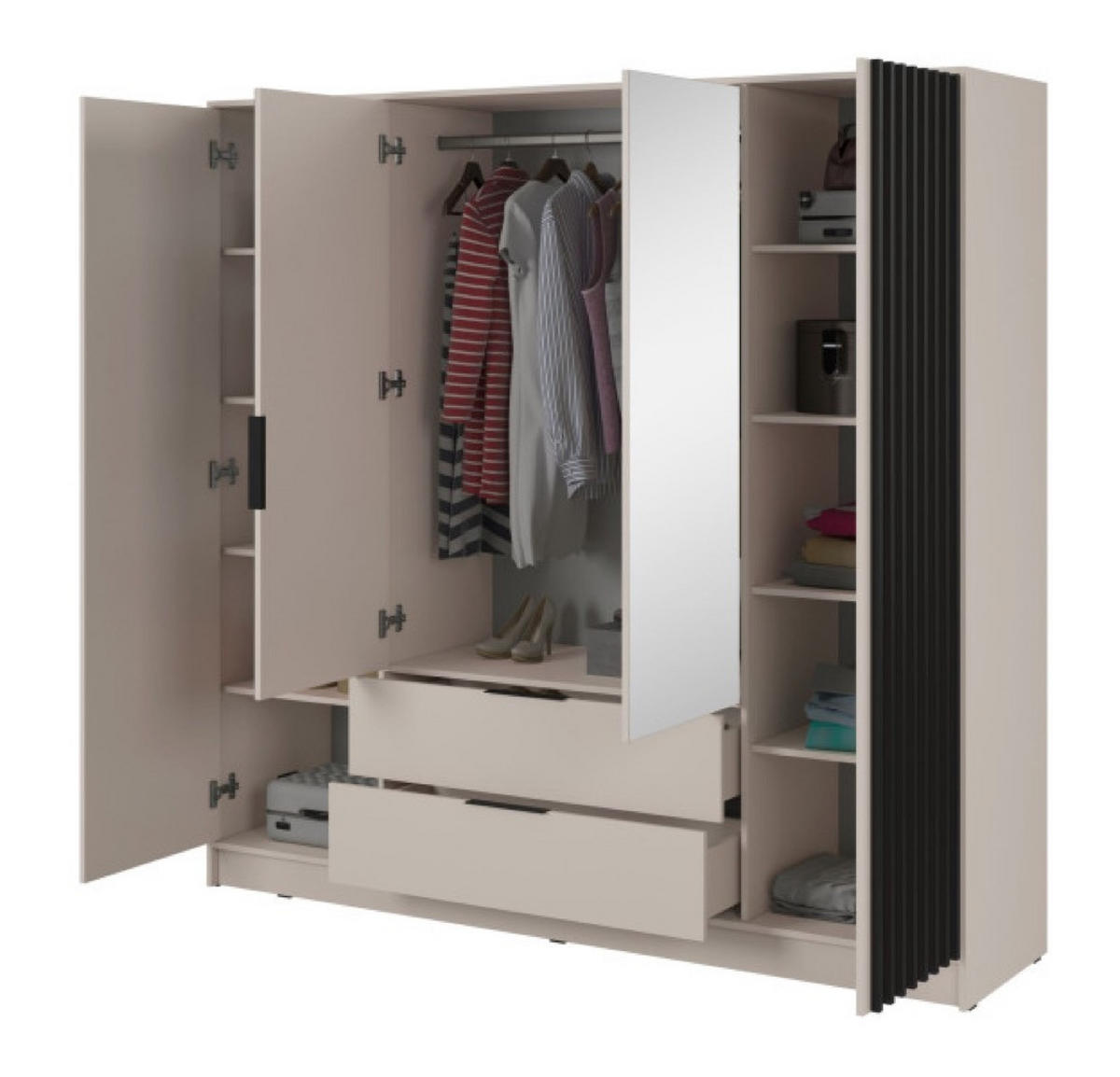 SCHRANK Kaschmir KELLY Mit Lamellen Und Spiegel 206 cm - Kaschmir/Transparent, Holzwerkstoff (206/200/51cm) - Sepro Meble