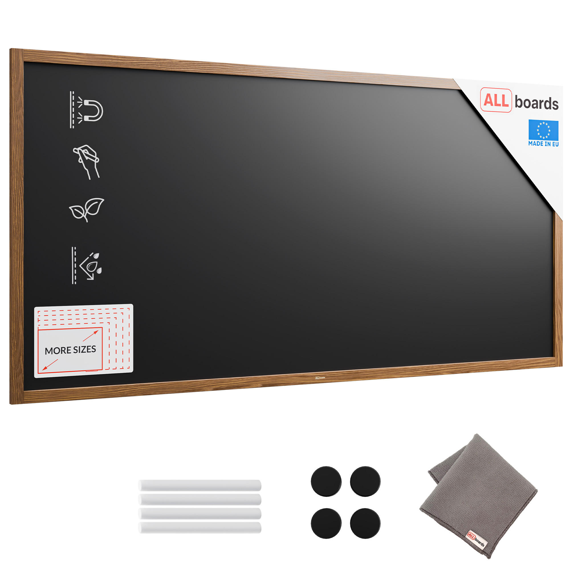 SCHWARZE magnetische Kreidetafel mit Holzrahmen 200x100cm - Braun, Holz (200/100/2cm) - ALLboards