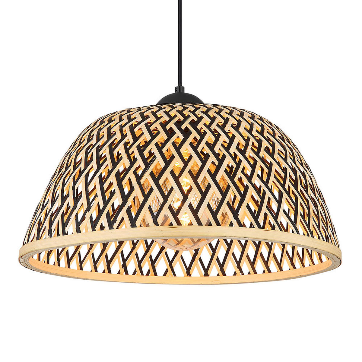 HÄNGELEUCHTE Metall Bambus Schirm Schwarz Matt - Schwarz, Holz (40/40/120cm) - Globo Lighting