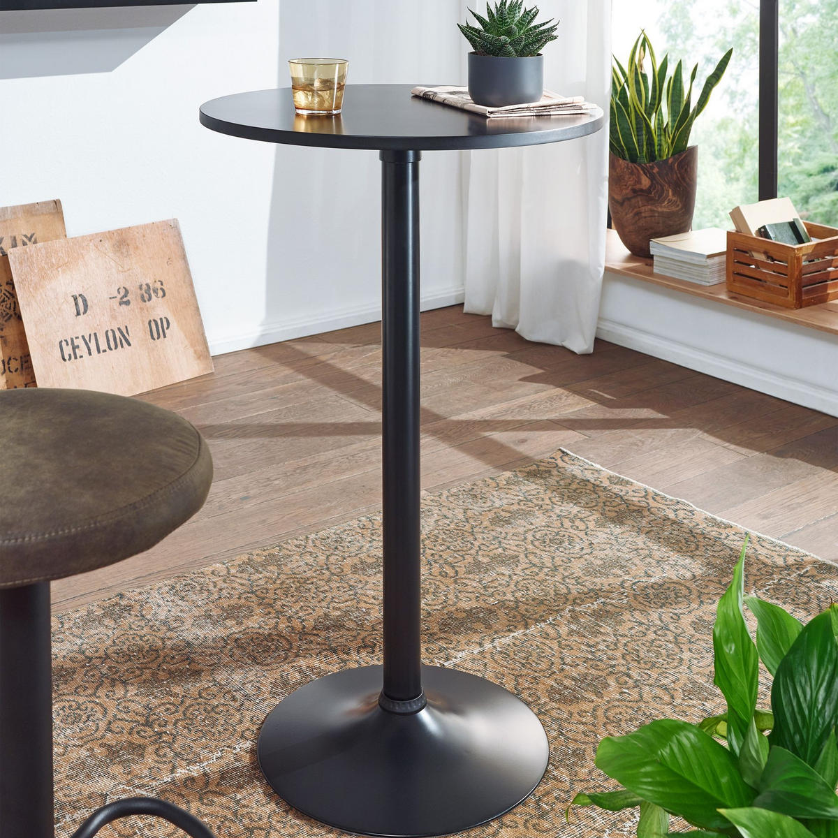 BARTISCH – Schwarz, Trompetenfuß, 30 kg Belastbarkeit - Schwarz, Holz/Metall (60/100/60cm) - KADIMA DESIGN
