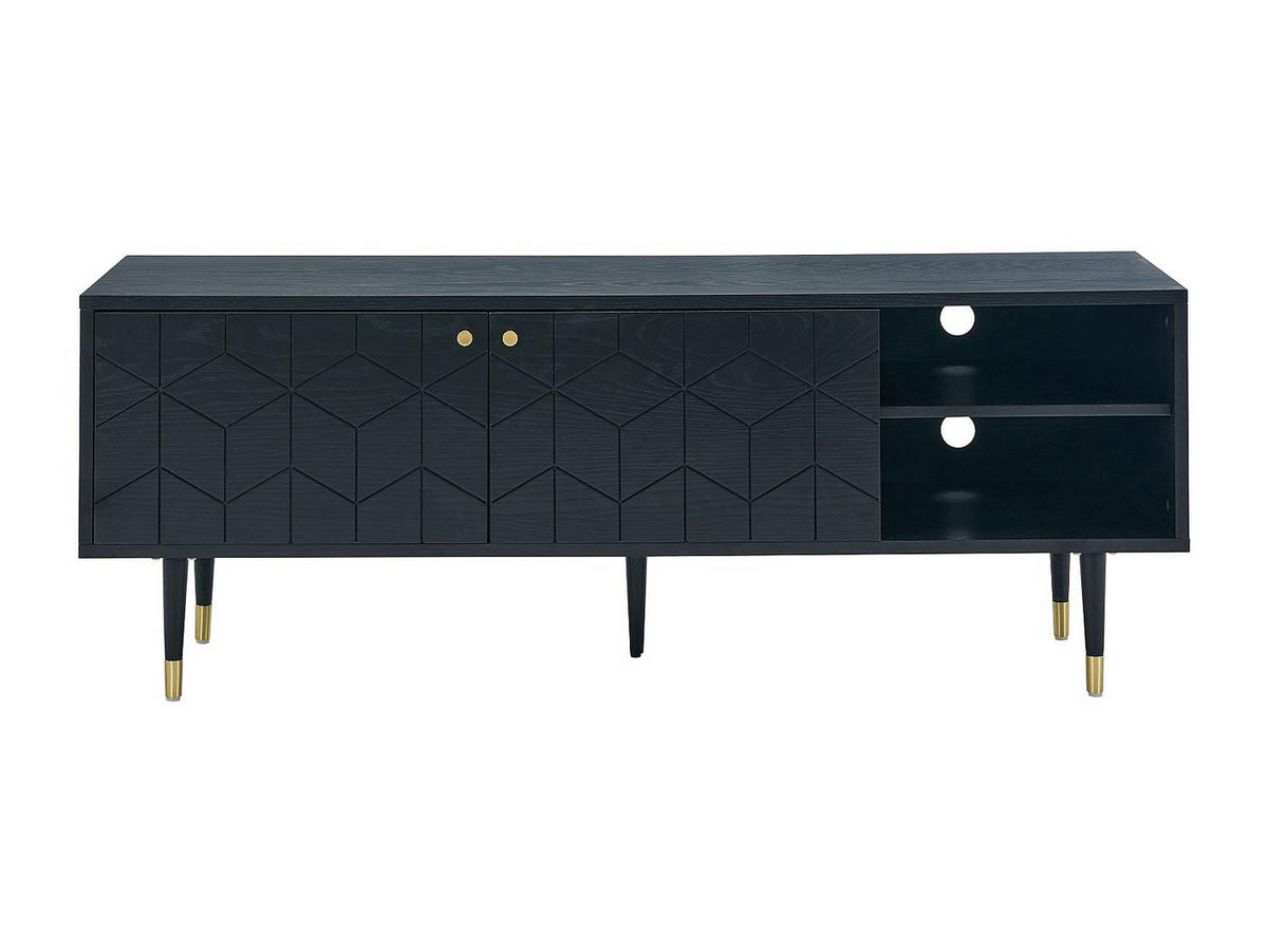 TV-MÖBEL mit 2 Türen & 2 Fächern - Eichenfurnier - Schwarz & Goldfarben - PARIOMA - Schwarz, Holz (150/55/40cm) - Vente-Unique