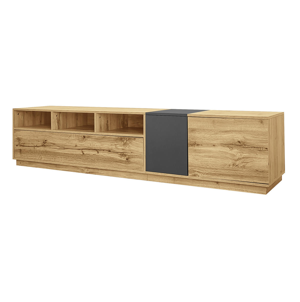 TV-LOWBOARD 200/45/45 cm mit Kabeldurchlass und 3 Türen - Schwarz, Holzwerkstoff (200/45/45cm) - BEAOK