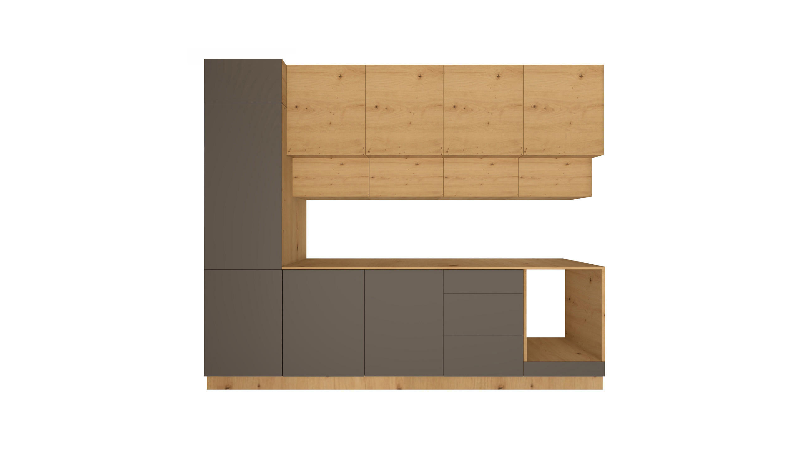 KÜCHENZEILE 300 cm - Nexa KÜ-LN-006 - in Woodline & Grau / Matt - Eiche Artisan/Grau, Holz (300/212/58cm) - ROYAL24_MARKT