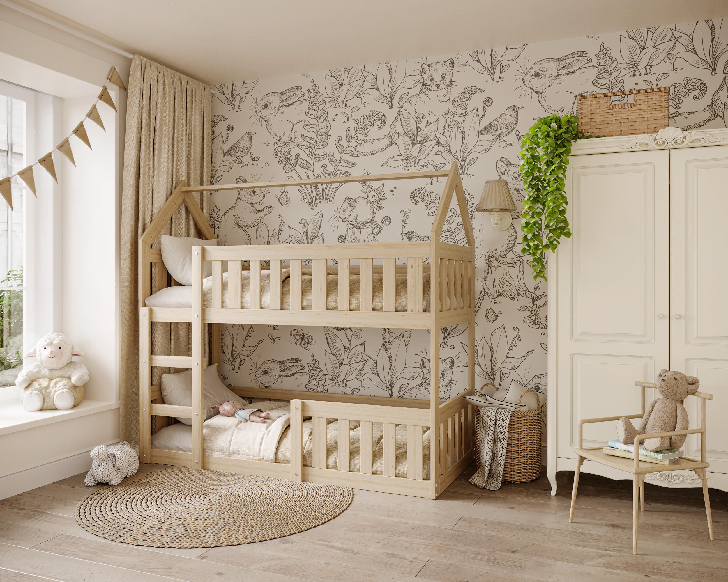 KINDERBETT LILI Hausbett 160x80cm mit Matratzen Kiefer - Kieferfarben, Holz (80/160cm) - Luxkor24