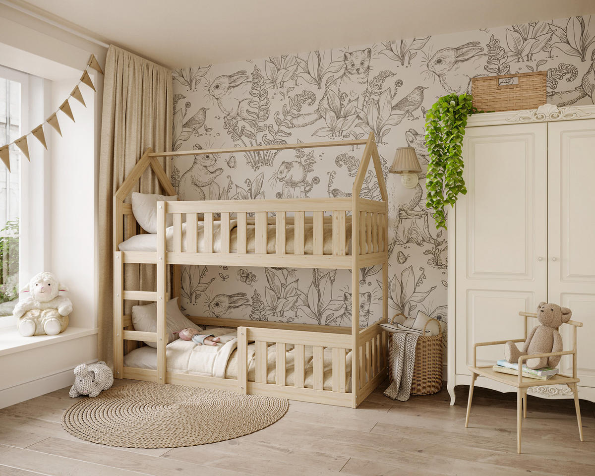 KINDERBETT LILI Hausbett 160x80cm mit Matratzen Kiefer - Kieferfarben, Holz (80/160cm) - Luxkor24