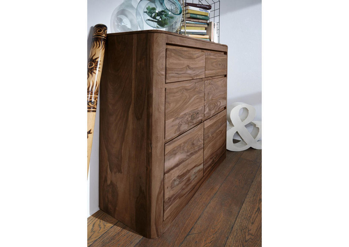 KOMMODE Sheesham 100x37x111 rot-braun gebeizt TORONTO #138 - Dunkelbraun, Holz (100/111/37cm) - Massivmoebel24