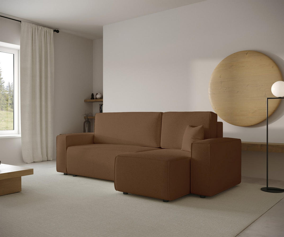 ECKSOFA Copertino Braun beidseitig montierbar - Schwarz/Braun, Kunststoff/Textil (244/145cm) - Selsey