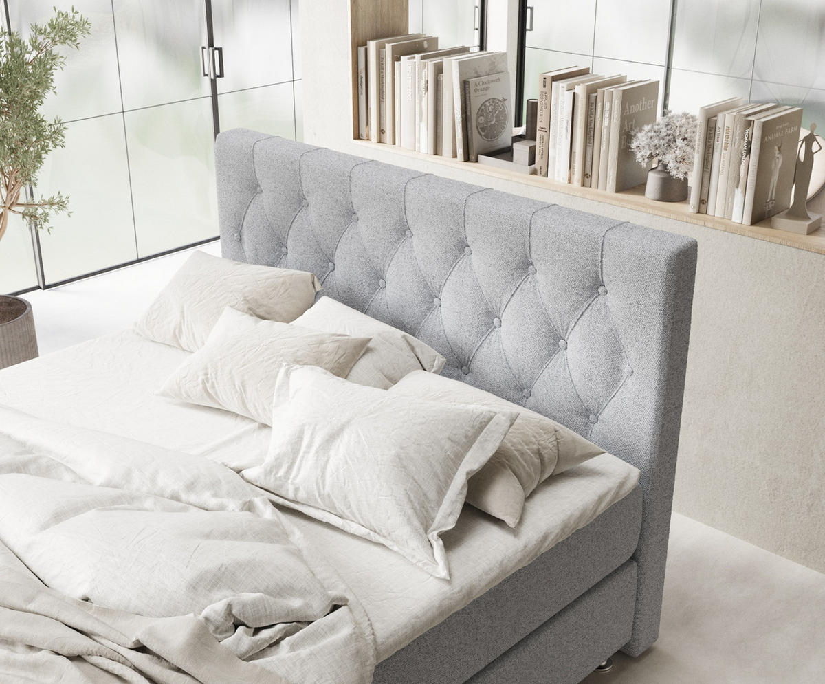 BOXSPRINGBETT Excelsior Hellgrau 200/200 cm mit Latex-Topper - Silberfarben/Hellgrau, Holz/Holzwerkstoff (200/200cm) - Maison de Reve