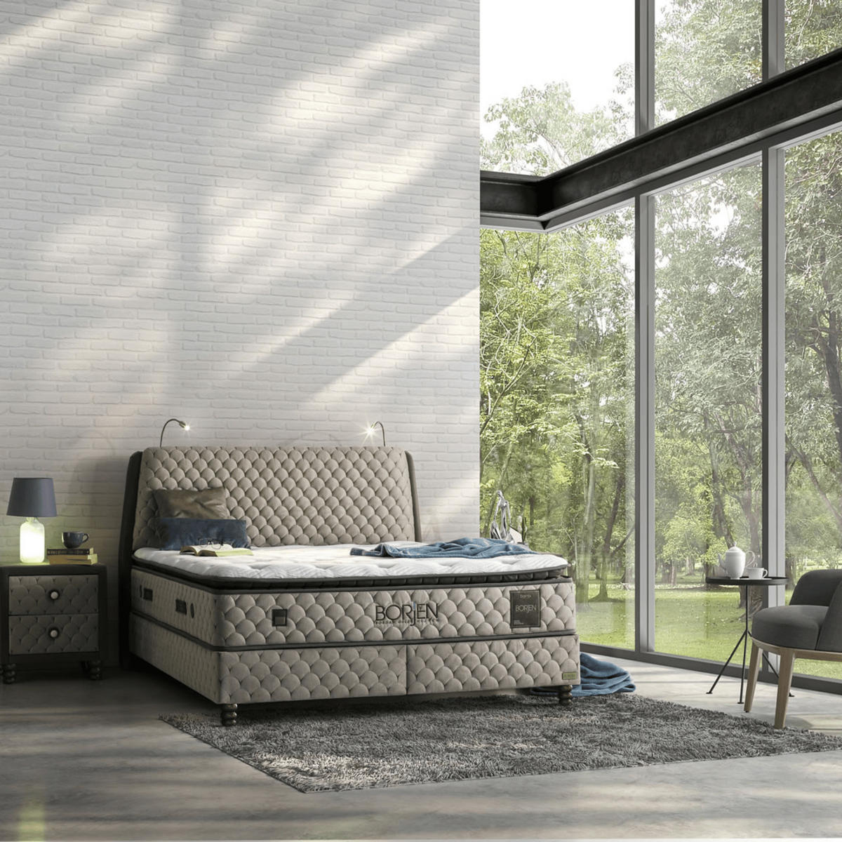 BOXBETT Borjen Set 160x200 - Beige, Holz/Metall (160/200cm) - Bambi