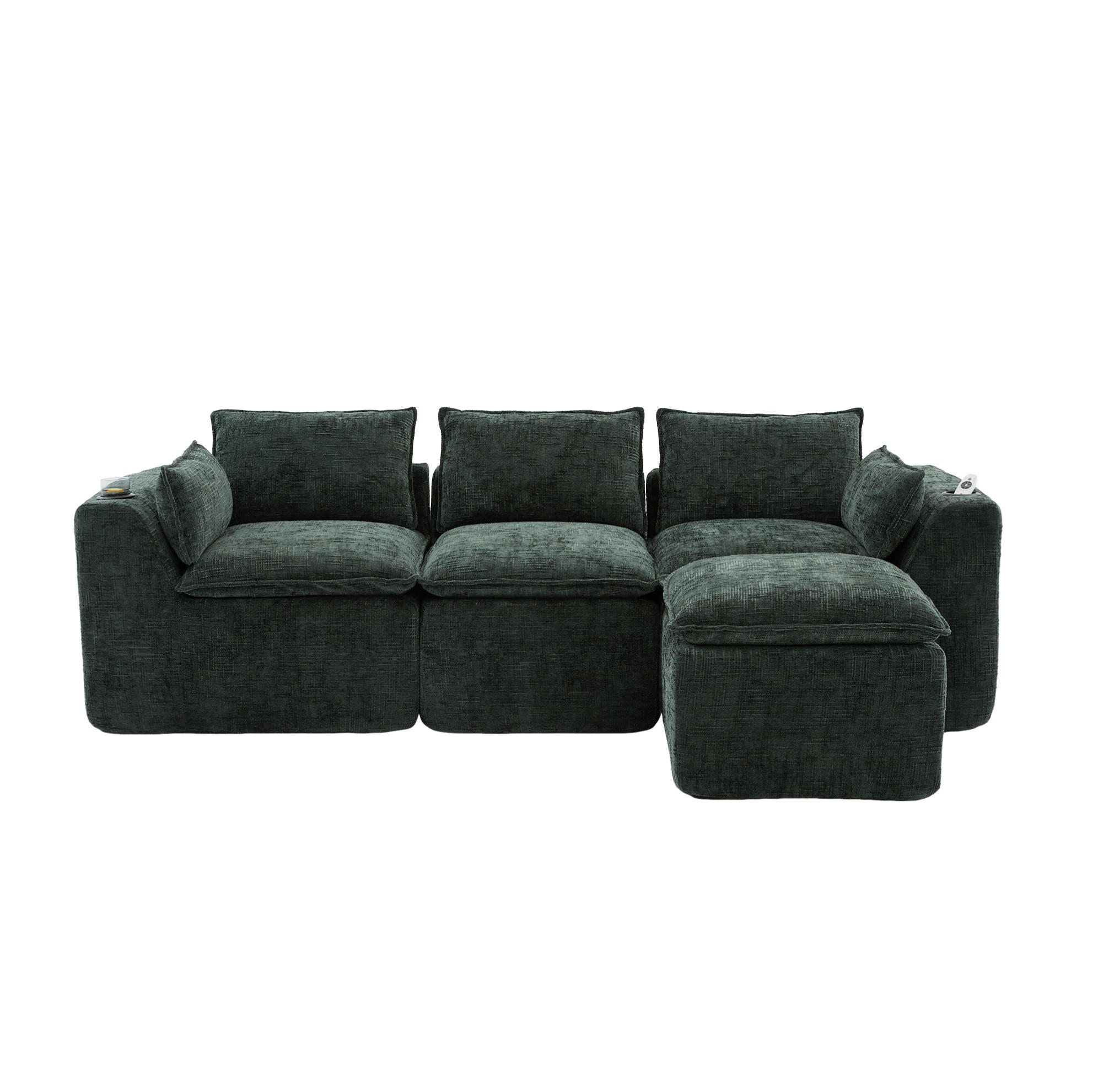 ECKSOFA 256/161/75 cm grün aus Chenille mit Seitentaschen - Grün, Textil (161/256cm) - OKWISH