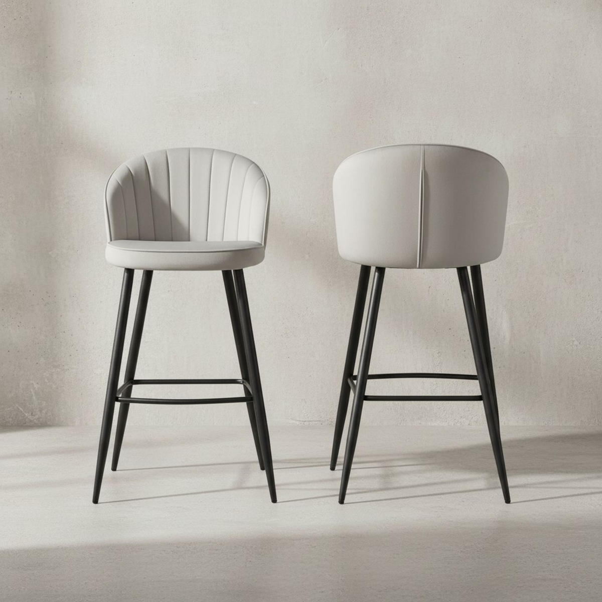 BARHOCKER Samt Lehne Skandi-Stil Stoff Metall Gepolstert, Grau 53x56x103 cm - Schwarz/Grau, Textil/Metall (53/103/56cm) - KADIMA DESIGN