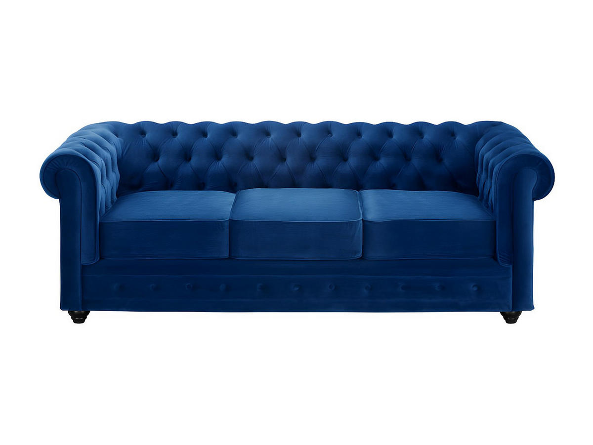 SOFA 3-Sitzer - Samt - Dunkelblau - CHESTERFIELD - Blau, Textil (205/72/88cm) - Vente-Unique