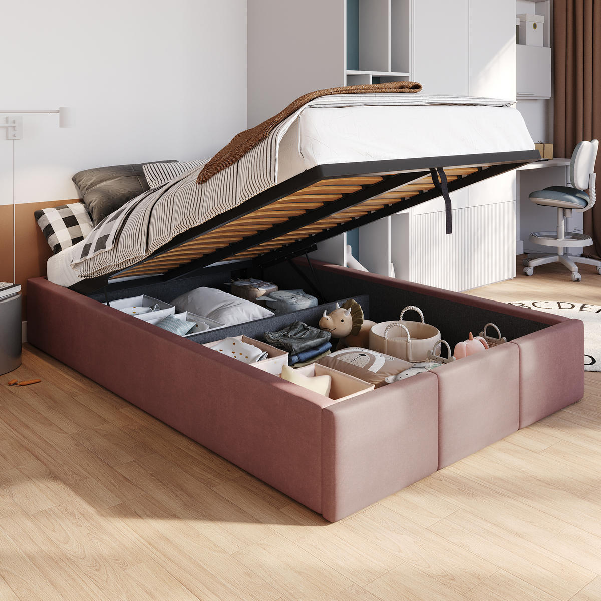 POLSTERBETT für Schlafzimmer Bett mit Stauraum Altrosa 120x200cm - Altrosa, Holzwerkstoff/Textil (120/200cm) - Muralo